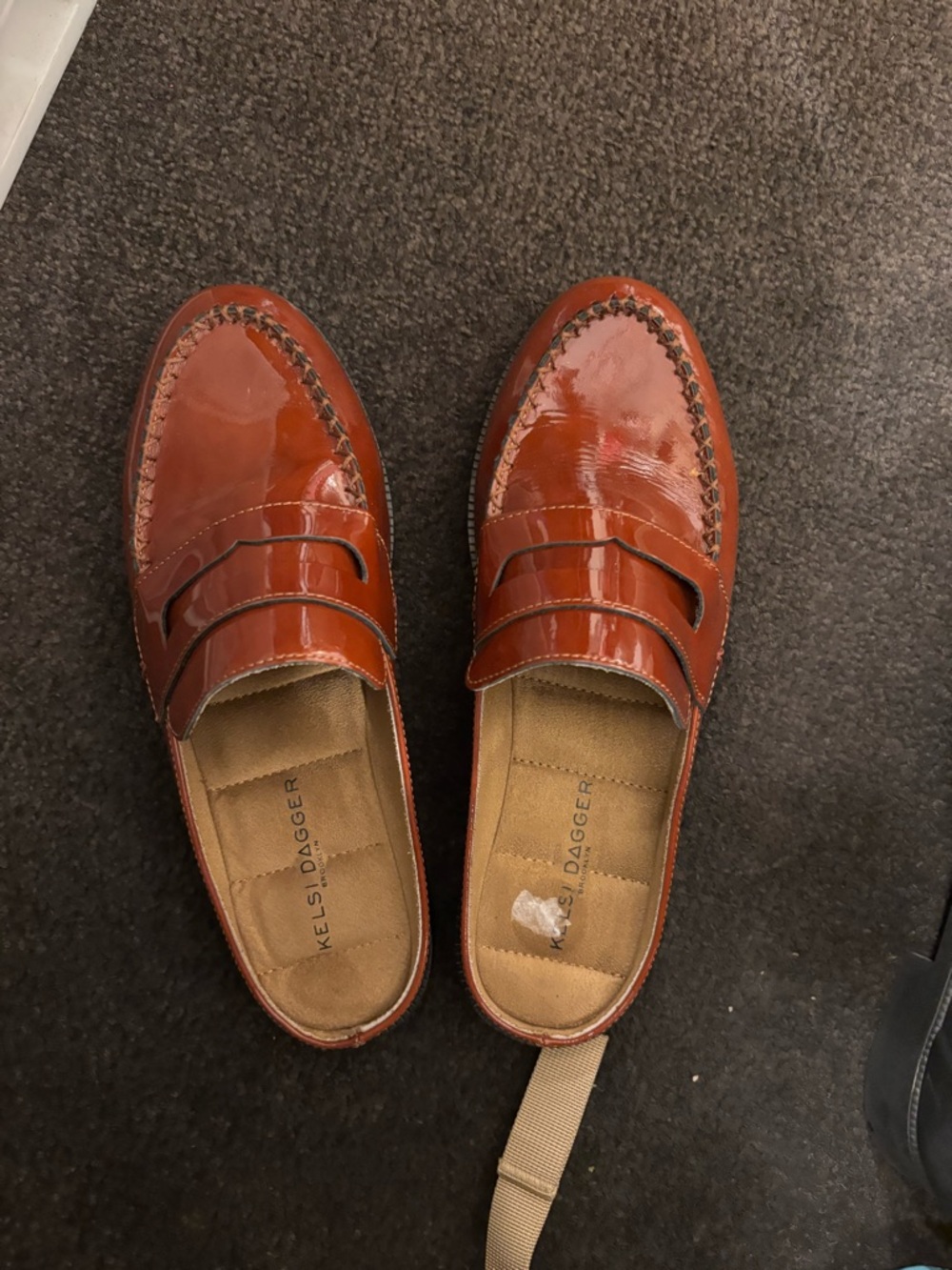 MUST GO BY JUNE 7! 
Kelsi Dagger Patent Leather Penny Loafers in Chestnut